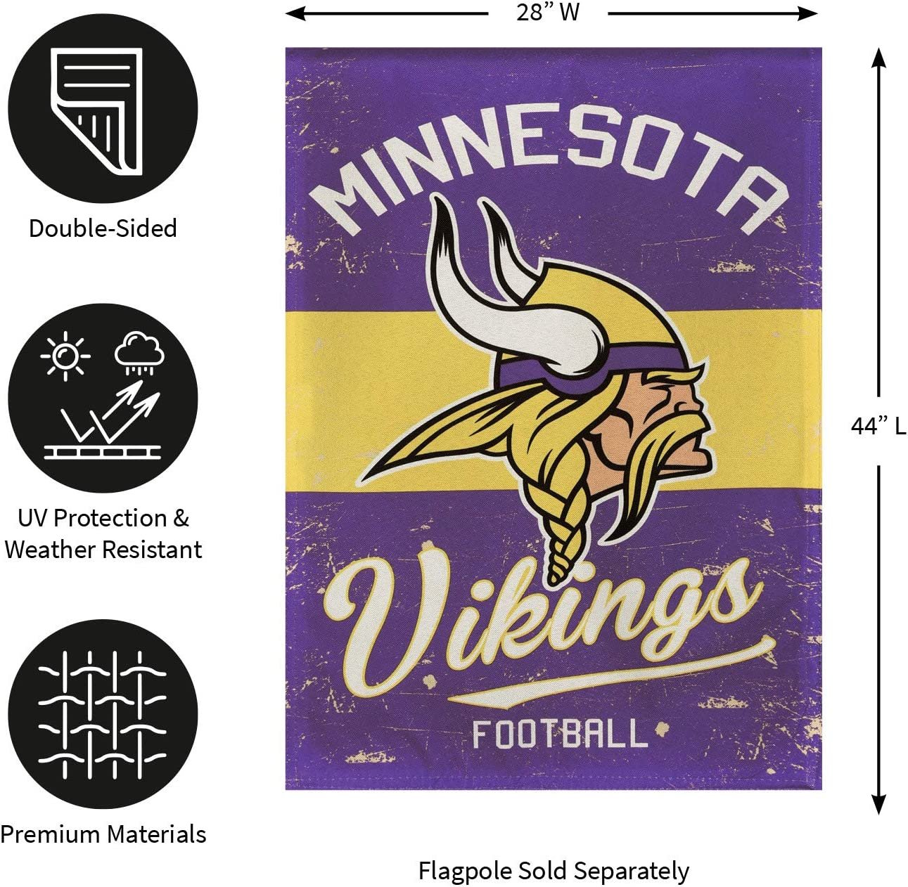 Minnesota Vikings Premium Double Sided Banner Flag 28x44 Inch Vintage Logo Design Indoor Outdoor