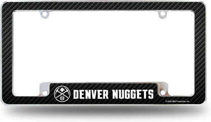 Denver Nuggets Premium Metal License Plate Frame Tag Cover, Carbon Fiber Design, 6x12 Inch