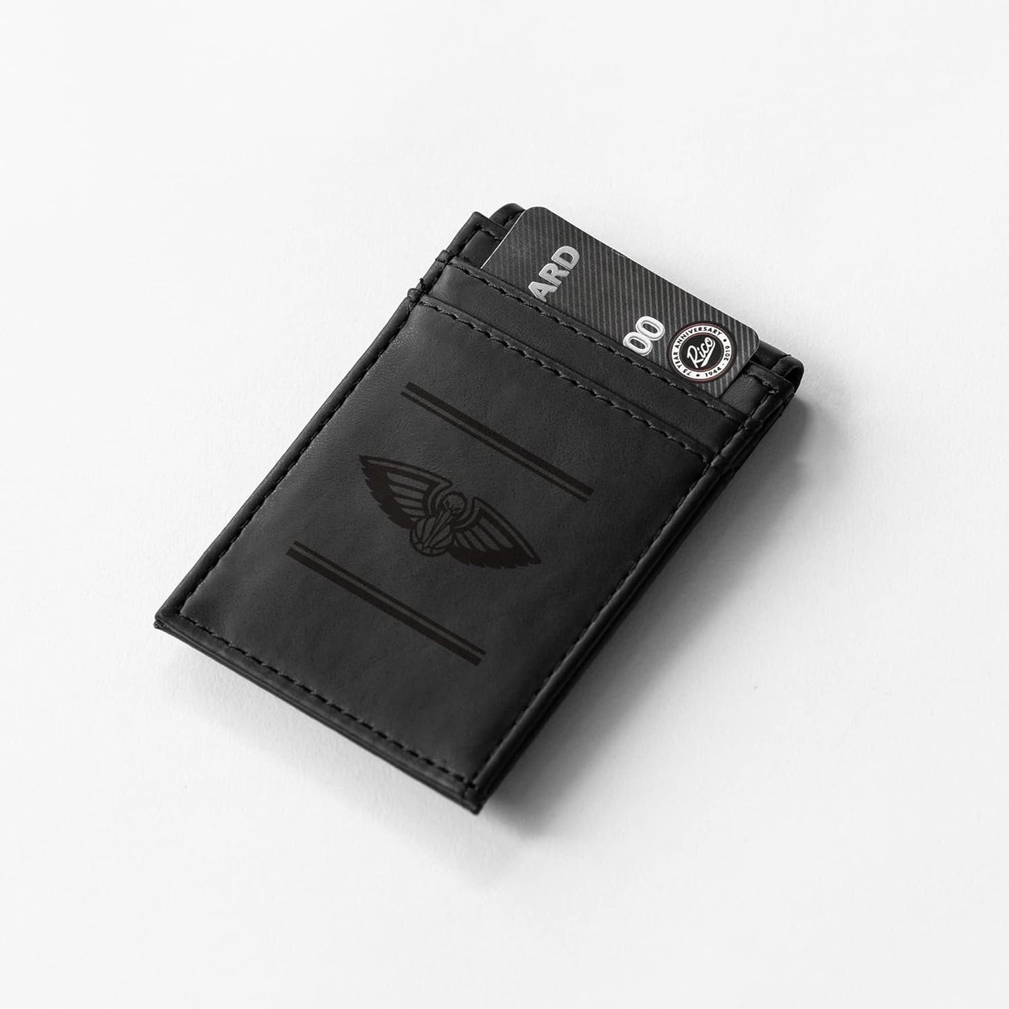 New Orleans Pelicans Premium Black Leather Wallet, Front Pocket Magnetic Money Clip, Laser Engraved, Vegan