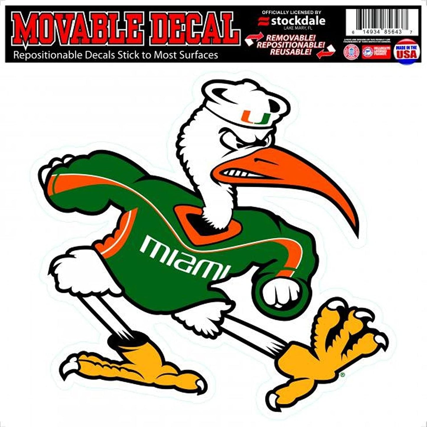 University of Miami Hurricanes 12 Inch Decal Sticker, Peel and Stick Application