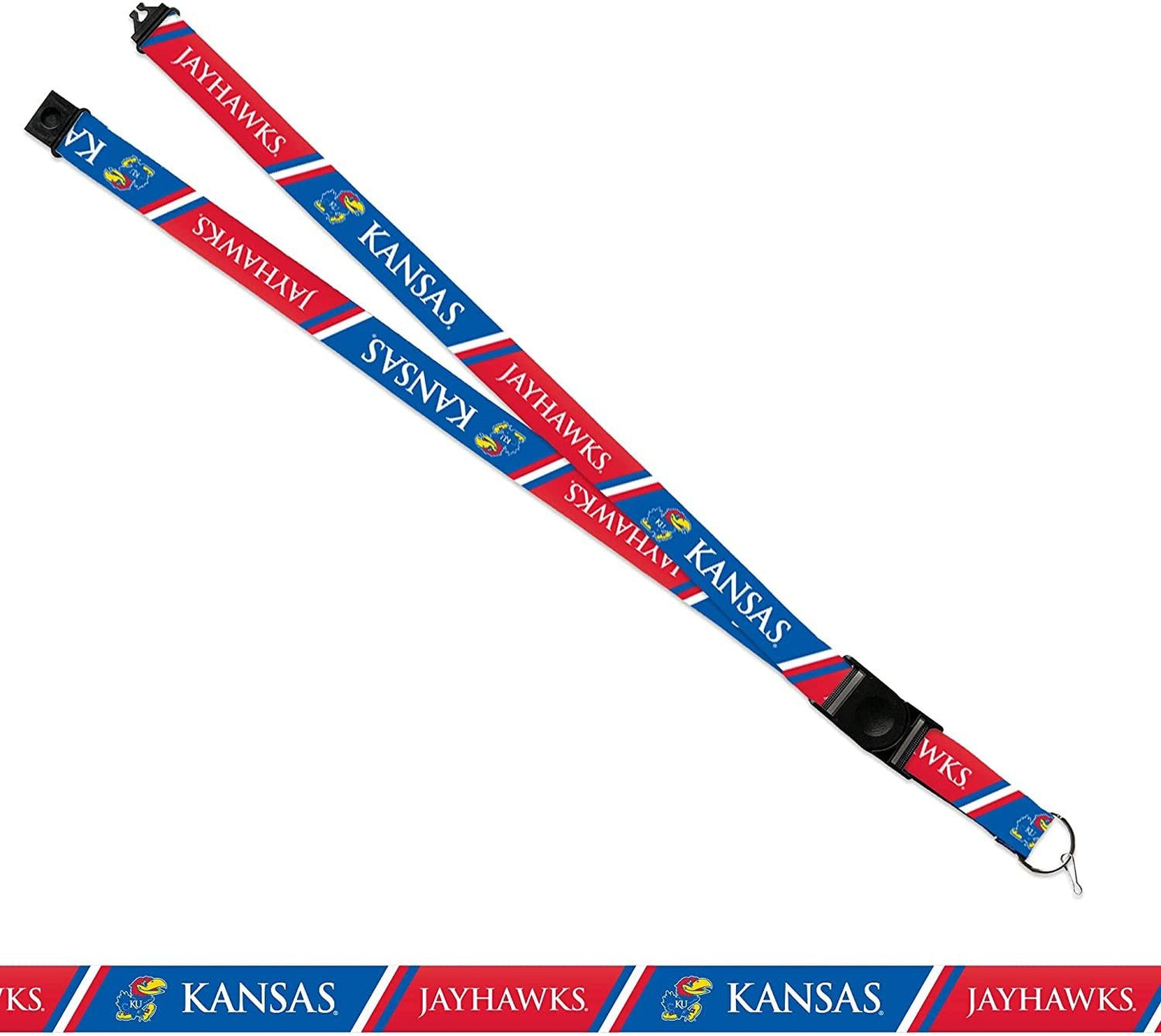 University of Kansas Jayhawks Lanyard Keychain Double Sided 18 Inch Button Clip Safety Breakaway