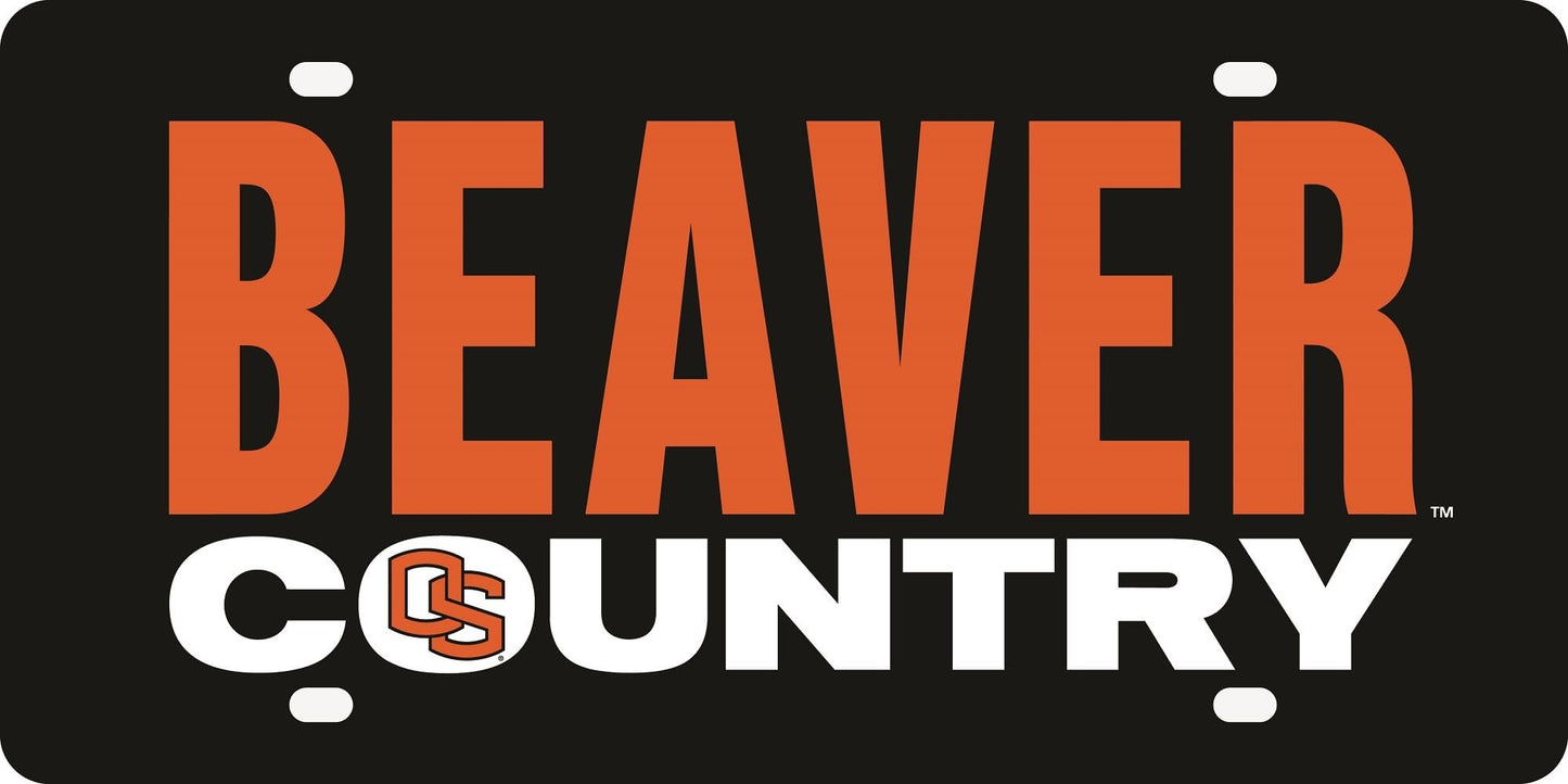 Oregon State University Beavers Premium Laser Cut Tag License Plate, Country Design, Mirrored Acrylic Inlaid, 12x6 Inch