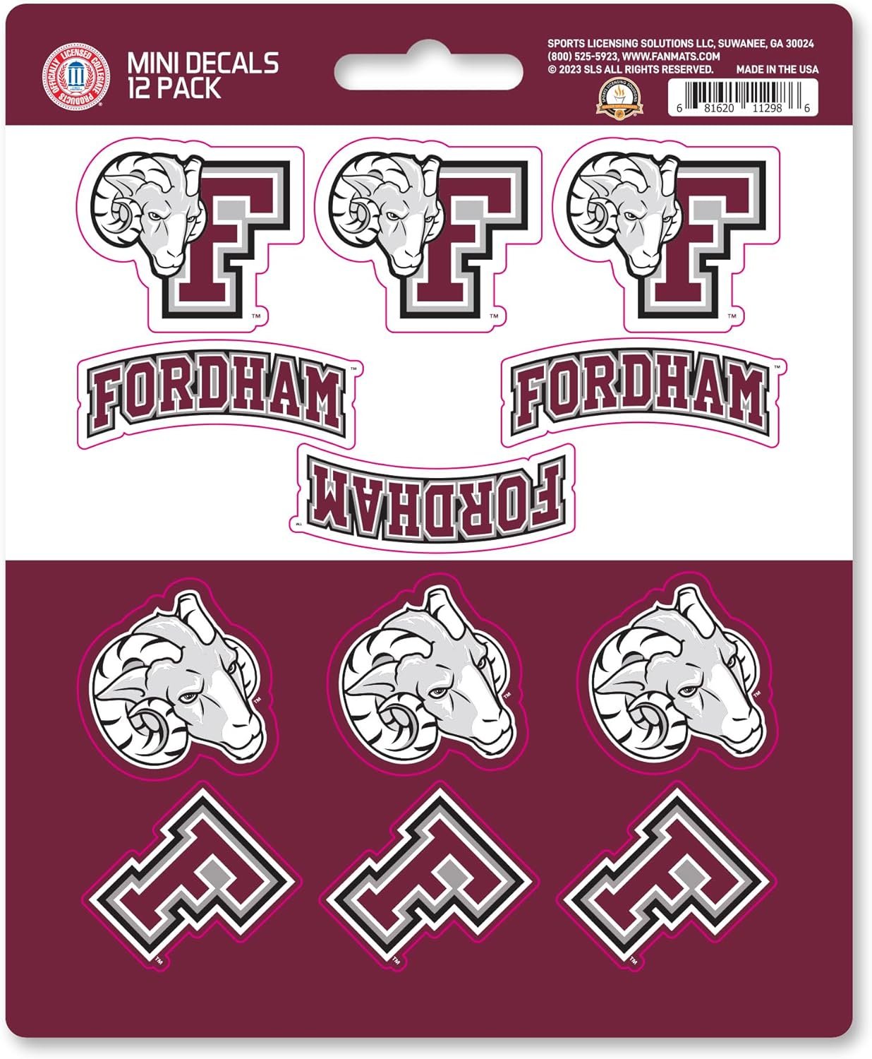 Fordham University Rams 12-Piece Mini Decal Sticker Set, 5x6 Inch Sheet, Gift for football fans for any hard surfaces around home, automotive, personal items