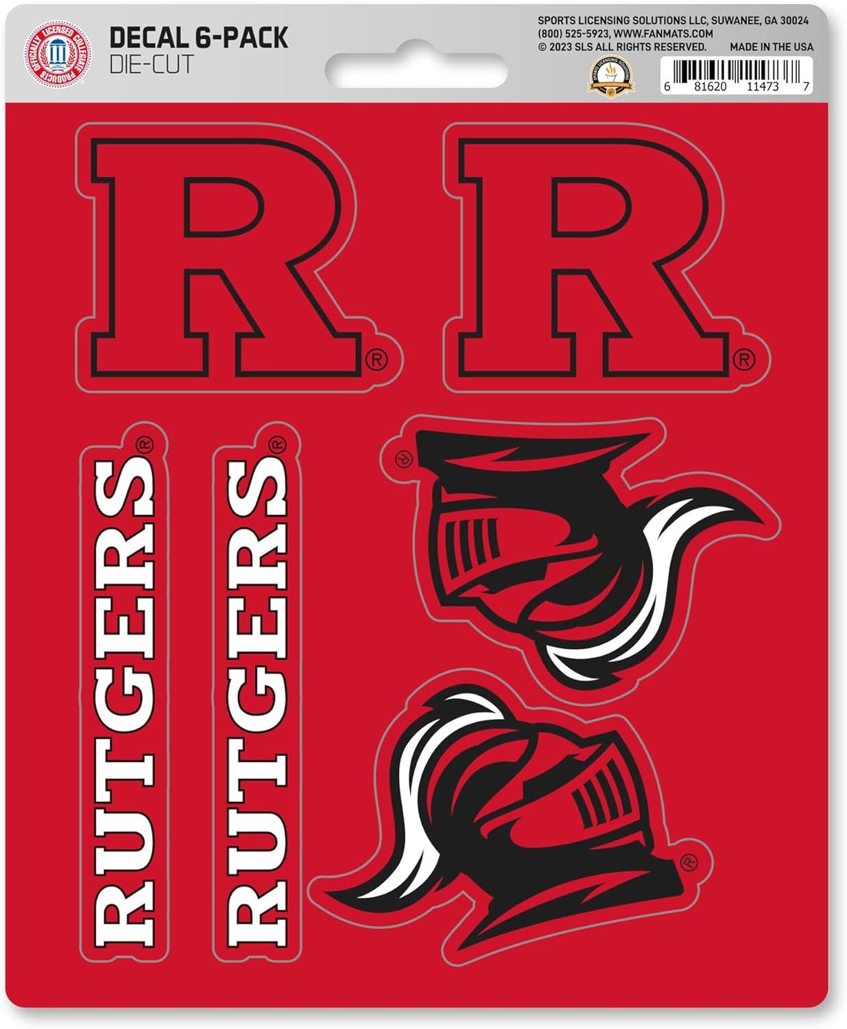 Rutgers University Scarlet Knights 6-Piece Decal Sticker Set, 5x6 Inch Sheet, Gift for football fans for any hard surfaces around home, automotive, personal items