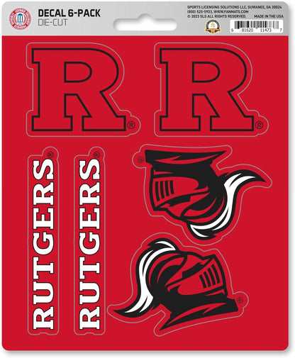 Rutgers University Scarlet Knights 6-Piece Decal Sticker Set, 5x6 Inch Sheet, Gift for football fans for any hard surfaces around home, automotive, personal items