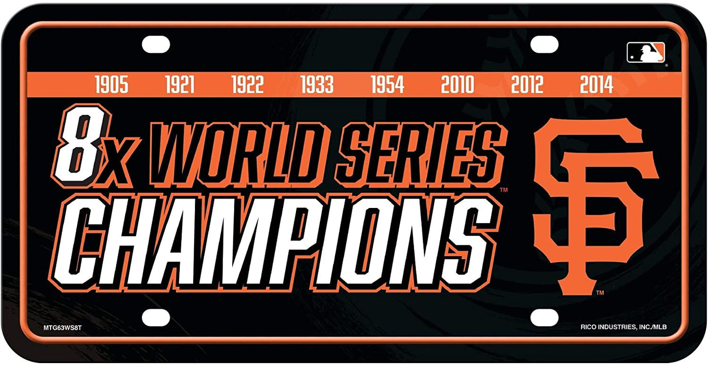 San Francisco Giants Metal Auto Tag License Plate, 8-Time Champions, 6x12 Inch