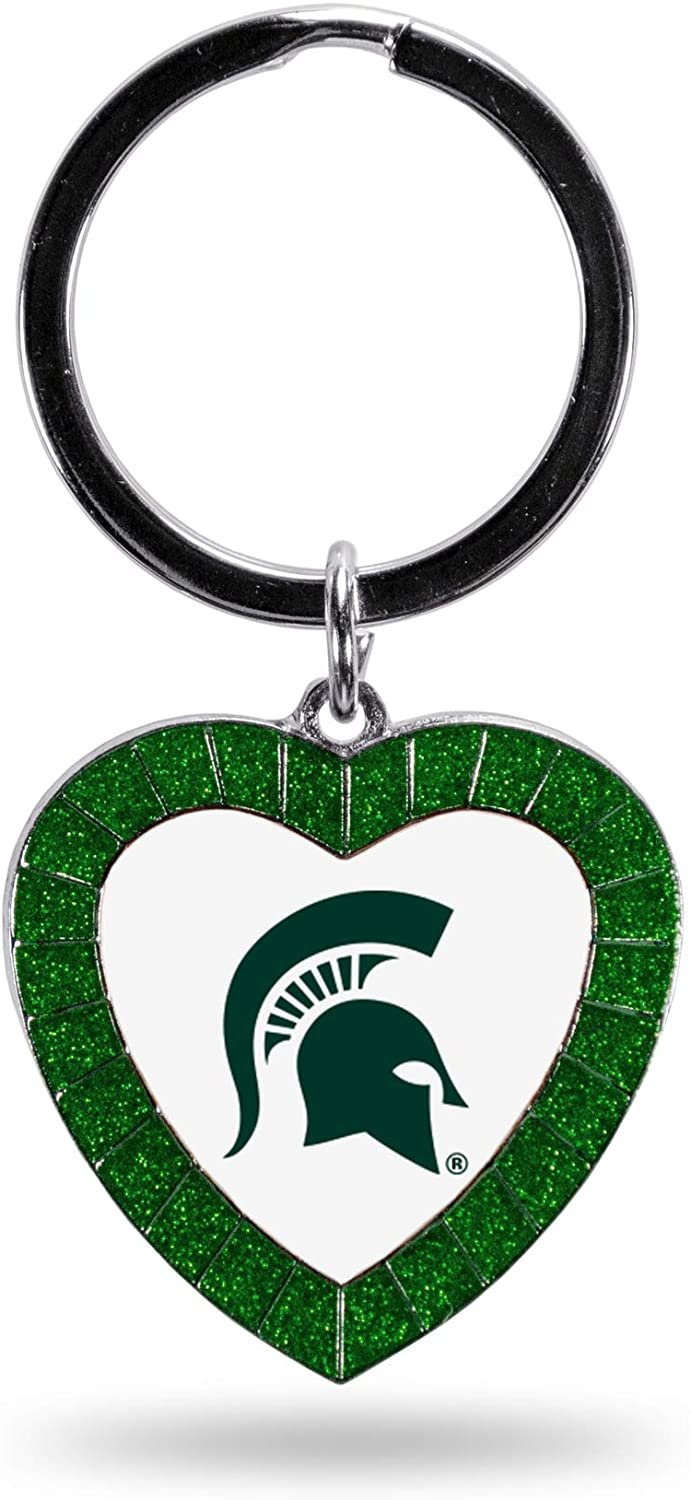 Michigan State Spartans NCAA Rhinestone Heart Colored Keychain, Green, 3-inches in length