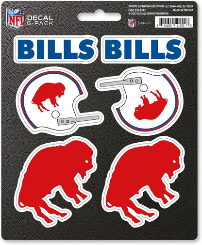 Buffalo Bills 6-Piece Decal Sticker Set, Vintage Retro Logo, 5x6 Inch Sheet, Gift for football fans for any hard surfaces around home, automotive, personal items