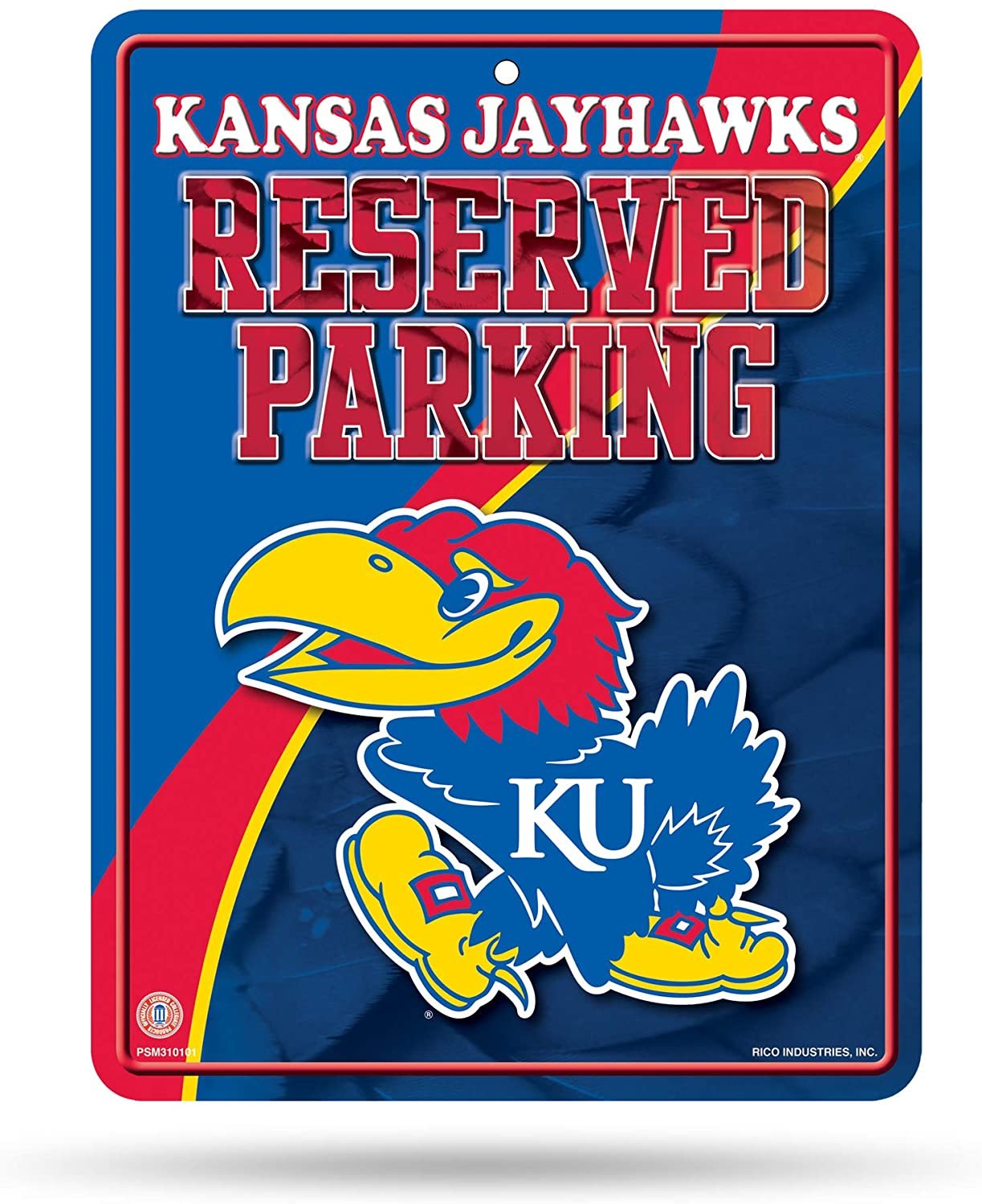 University of Kansas Jayhawks Metal Wall Parking Sign, 8.5x11 Inch, Primary Design, Great for Man Cave, Bed Room, Office, Home Decor