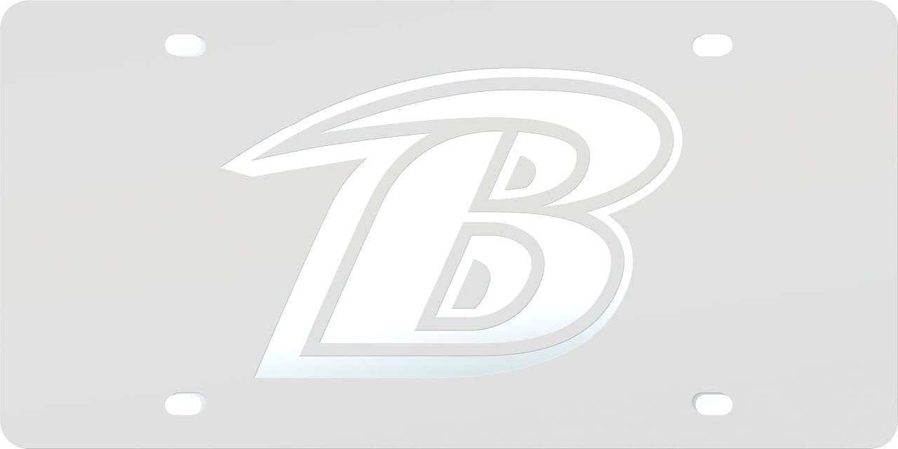 Baltimore Ravens Premium Laser Cut Tag License Plate, Frost Design, Mirrored Acrylic Inlaid, 12x6 Inch