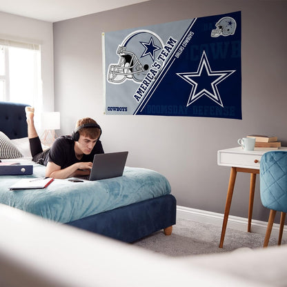 Dallas Cowboys 3x5 Feet Flag Banner, Split Design, Metal Grommets, Single Sided, Indoor or Outdoor Use