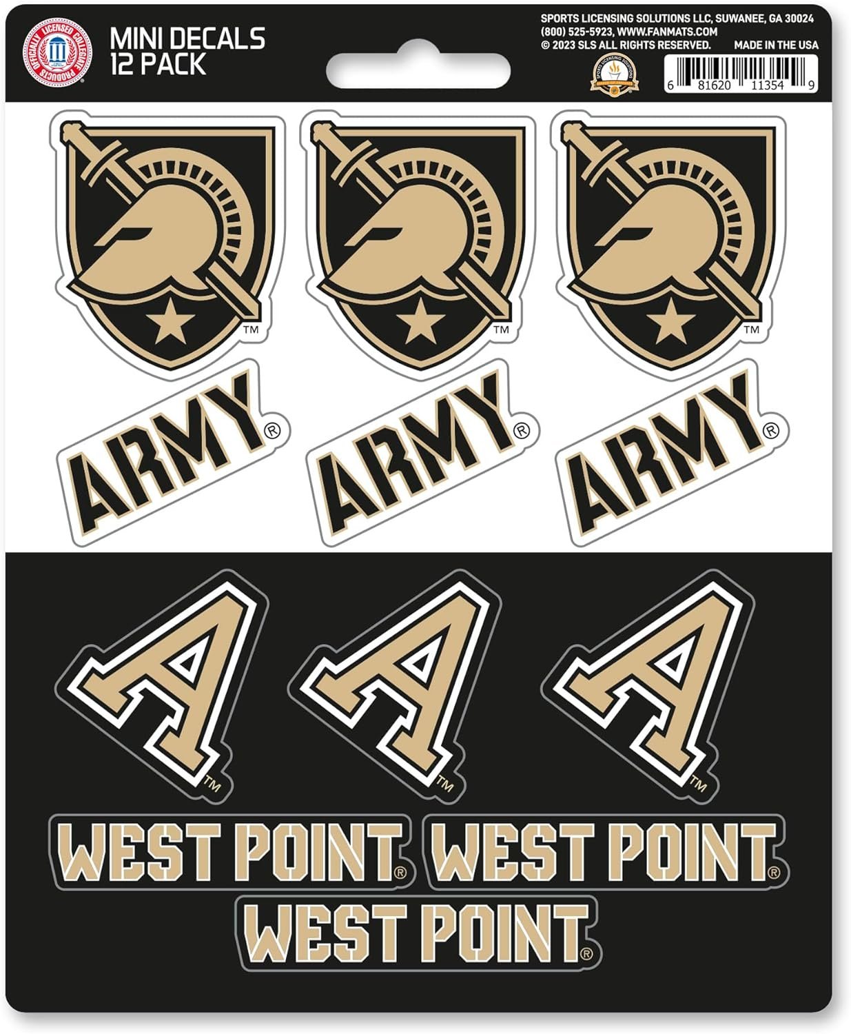 Army West Point Black Knights Cadets 12-Piece Mini Decal Sticker Set, 5x6 Inch Sheet, Gift for football fans for any hard surfaces around home, automotive, personal items
