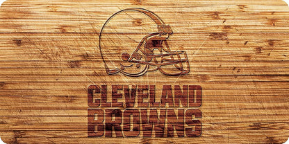 Cleveland Browns Premium Laser Cut Tag License Plate, Woodgrain Design, Mirrored Acrylic Inlaid, 12x6 Inch