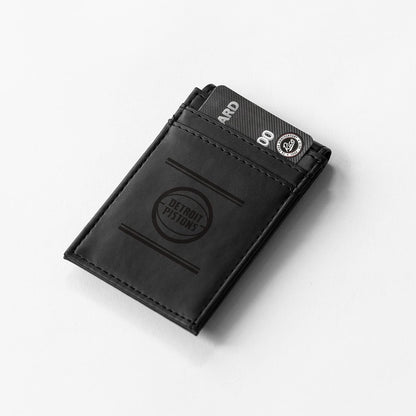 Detroit Pistons Premium Black Leather Wallet, Front Pocket Magnetic Money Clip, Laser Engraved, Vegan