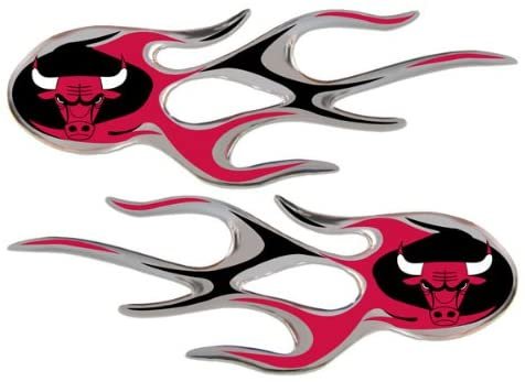 Chicago Bulls Pair of Decal Sticker Emblem, Air Puffed Raised, Micro Flame Design, Full Adhesive Backing, 2x5 Inch Each
