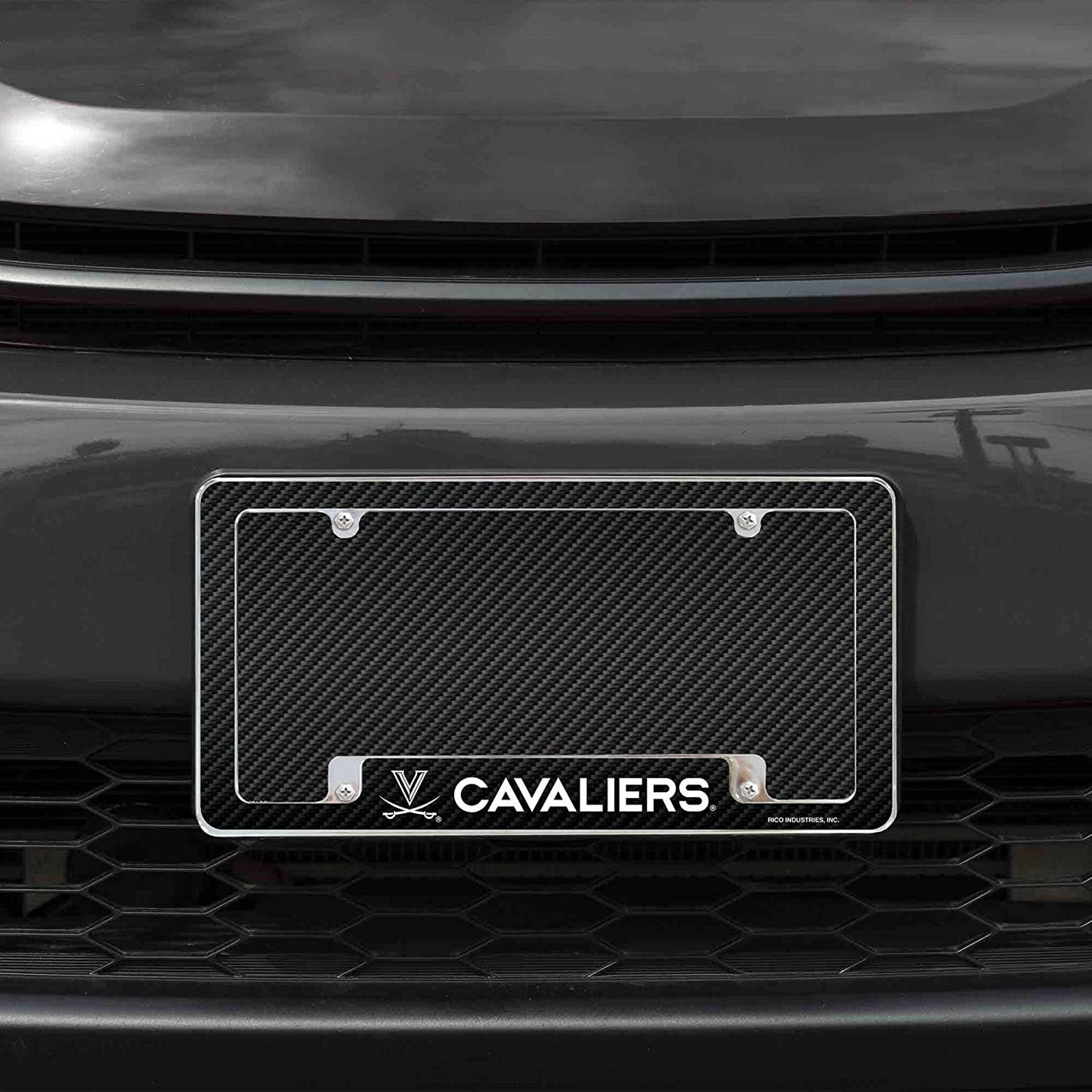 University of Virginia Cavaliers Metal License Plate Frame Chrome Tag Cover Carbon Fiber Design 6x12 Inch