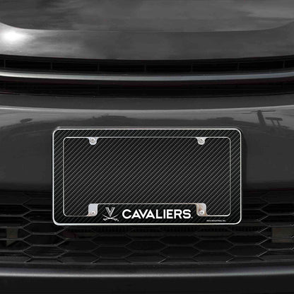 University of Virginia Cavaliers Metal License Plate Frame Chrome Tag Cover Carbon Fiber Design 6x12 Inch