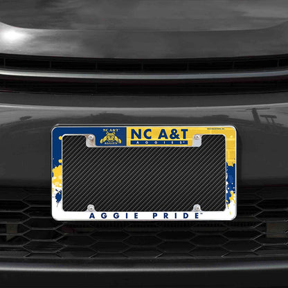 North Carolina A&T University Aggies Metal License Plate Frame Chrome Tag Cover All Over Design 6x12 Inch