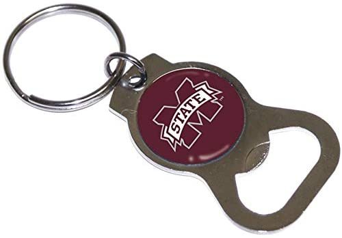 Mississippi State University Bulldogs Premium Solid Metal Bottle Opener Keychain, Silver Key Ring, Team Logo