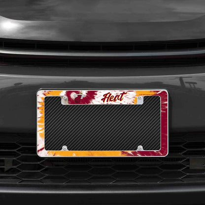Miami Heat Metal License Plate Frame Chrome Tag Cover Tie Dye Design 6x12 Inch