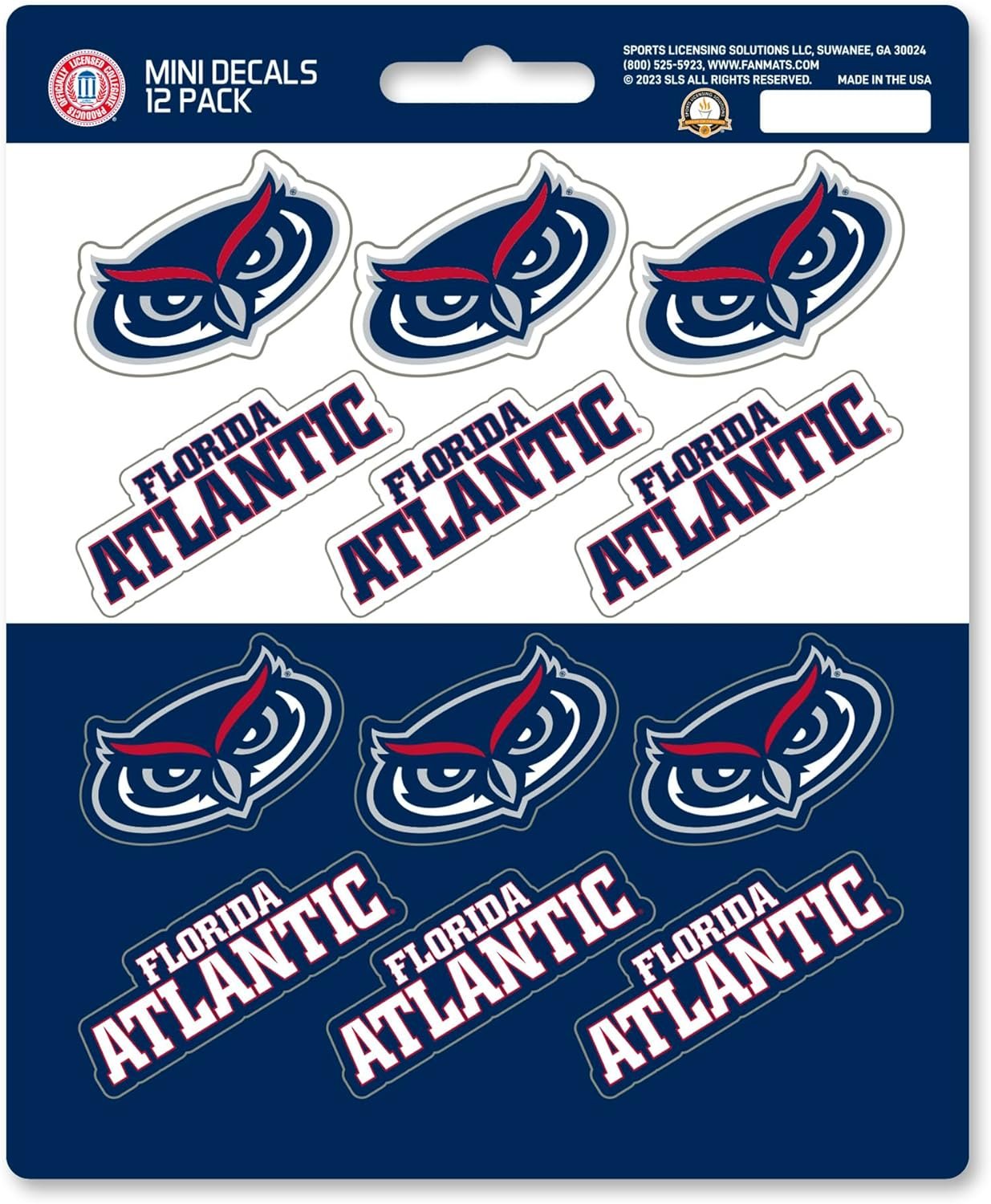 Florida Atlantic University Owls 12-Piece Mini Decal Sticker Set, 5x6 Inch Sheet, Gift for football fans for any hard surfaces around home, automotive, personal items