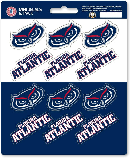 Florida Atlantic University Owls 12-Piece Mini Decal Sticker Set, 5x6 Inch Sheet, Gift for football fans for any hard surfaces around home, automotive, personal items