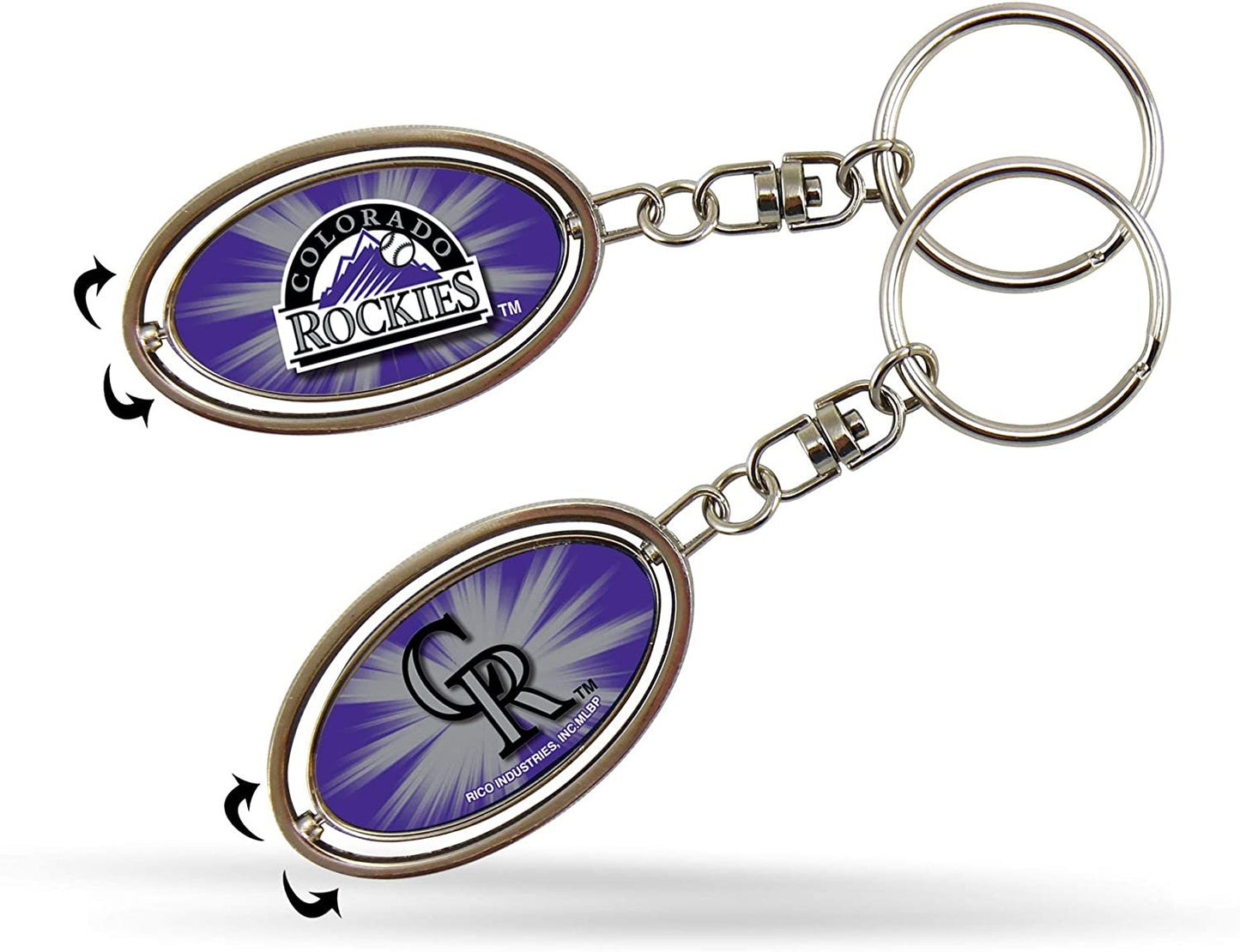 Colorado Rockies Premium Metal Keychain, 2-Sided Spinner, Oval Fob