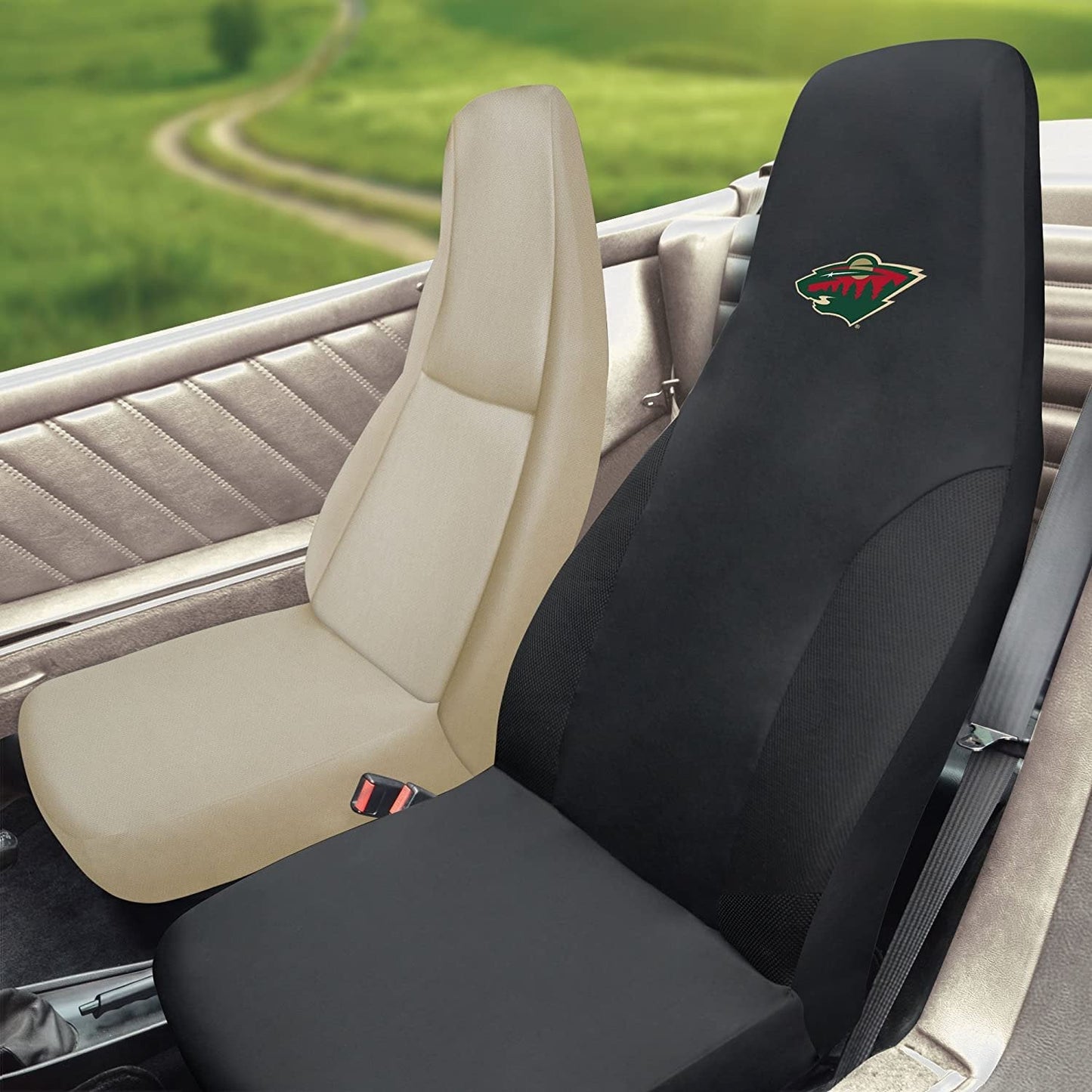 Minnesota Wild Premium Embroidered Black Auto Bucket Seat Cover, 48x20 Inch, Elastic