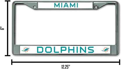 Miami Dolphins Metal License Plate Frame Chrome Tag Cover 6x12 Inch
