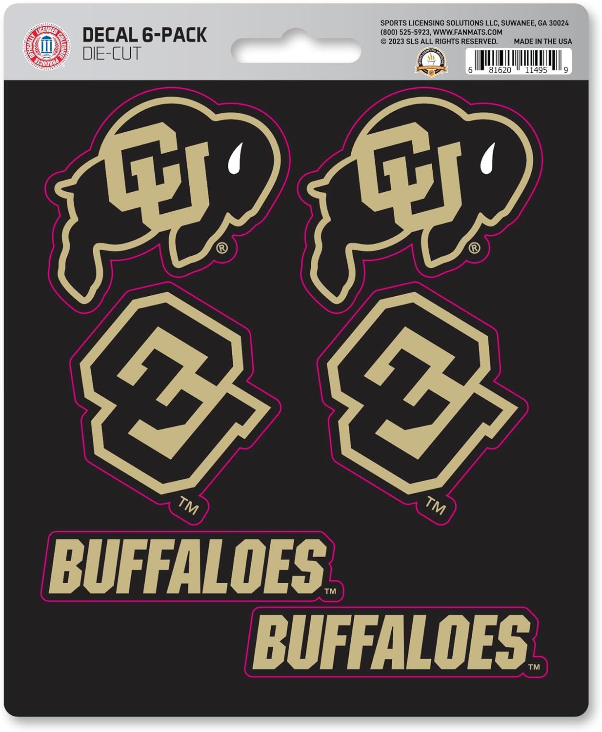 University of Colorado Buffaloes 6-Piece Decal Sticker Set, 5x6 Inch Sheet, Gift for football fans for any hard surfaces around home, automotive, personal items
