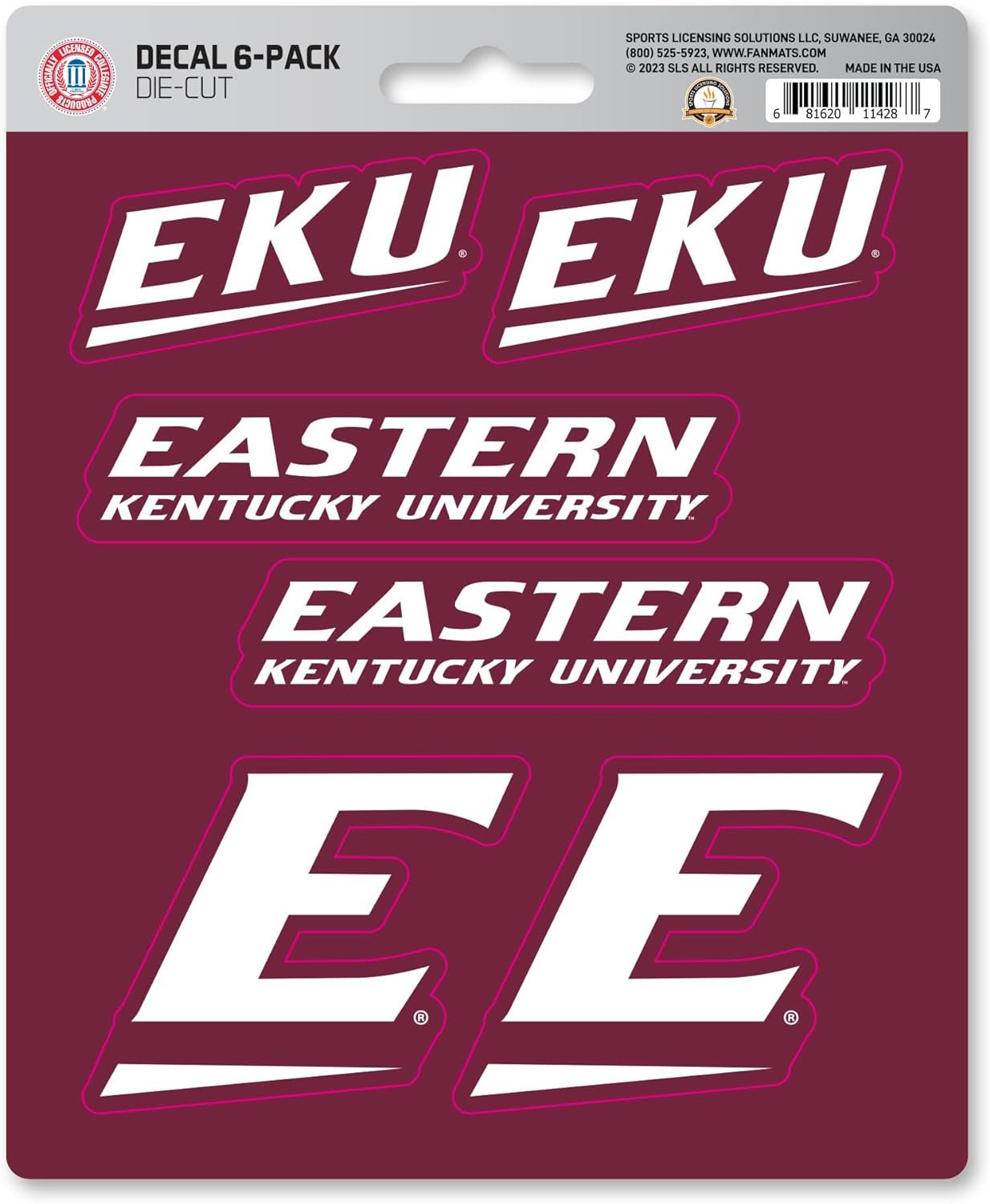 Eastern Kentucky University Colonels 6-Piece Decal Sticker Set, 5x6 Inch Sheet, Gift for football fans for any hard surfaces around home, automotive, personal items