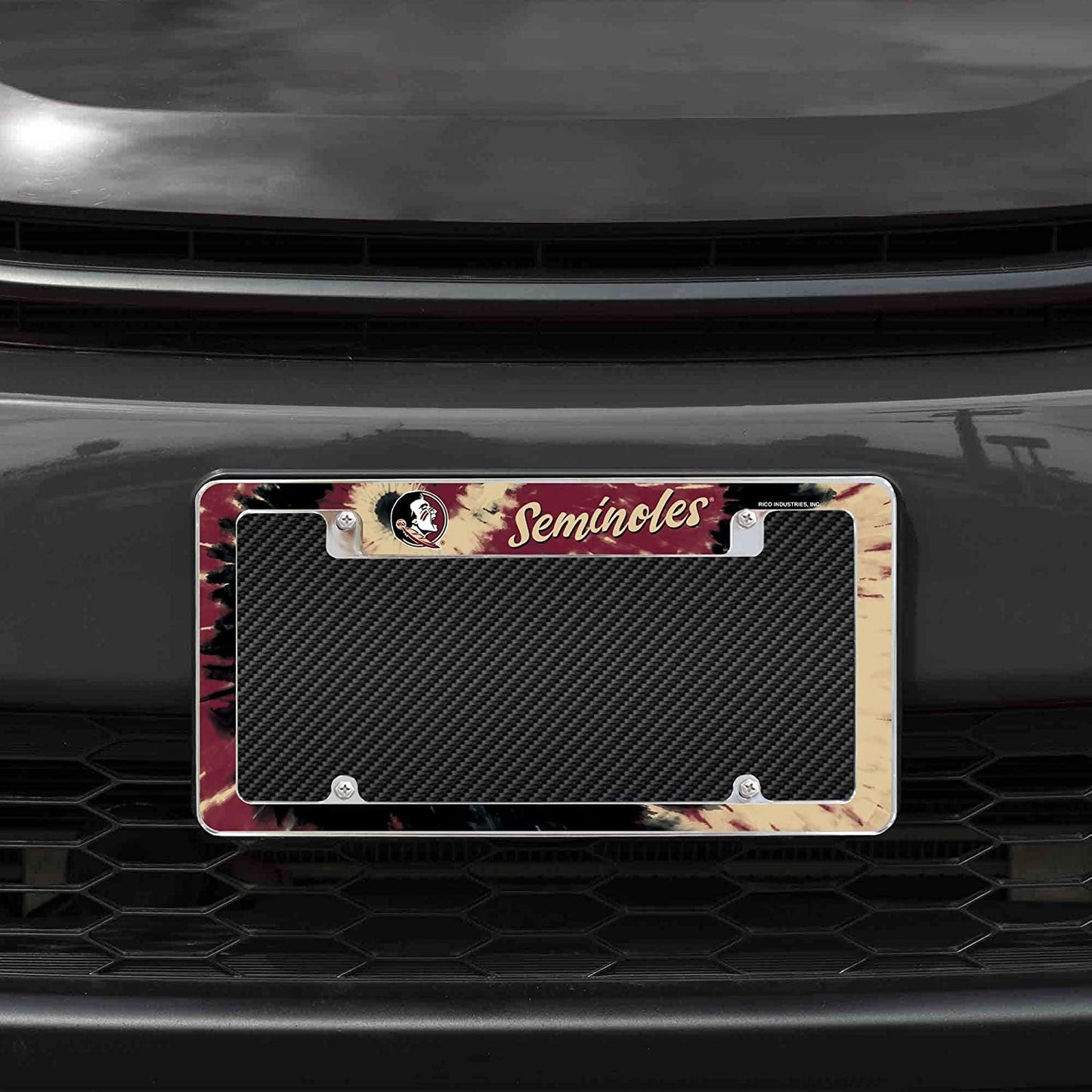 Florida State University Seminoles Metal License Plate Frame Chrome Tag Cover Tie Dye Design 6x12 Inch