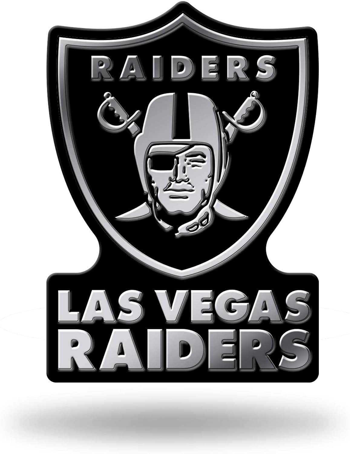 Las Vegas Raiders Auto Emblem, Silver Chrome Color, Raised Molded Plastic, 3.5 Inch, Adhesive Tape Backing