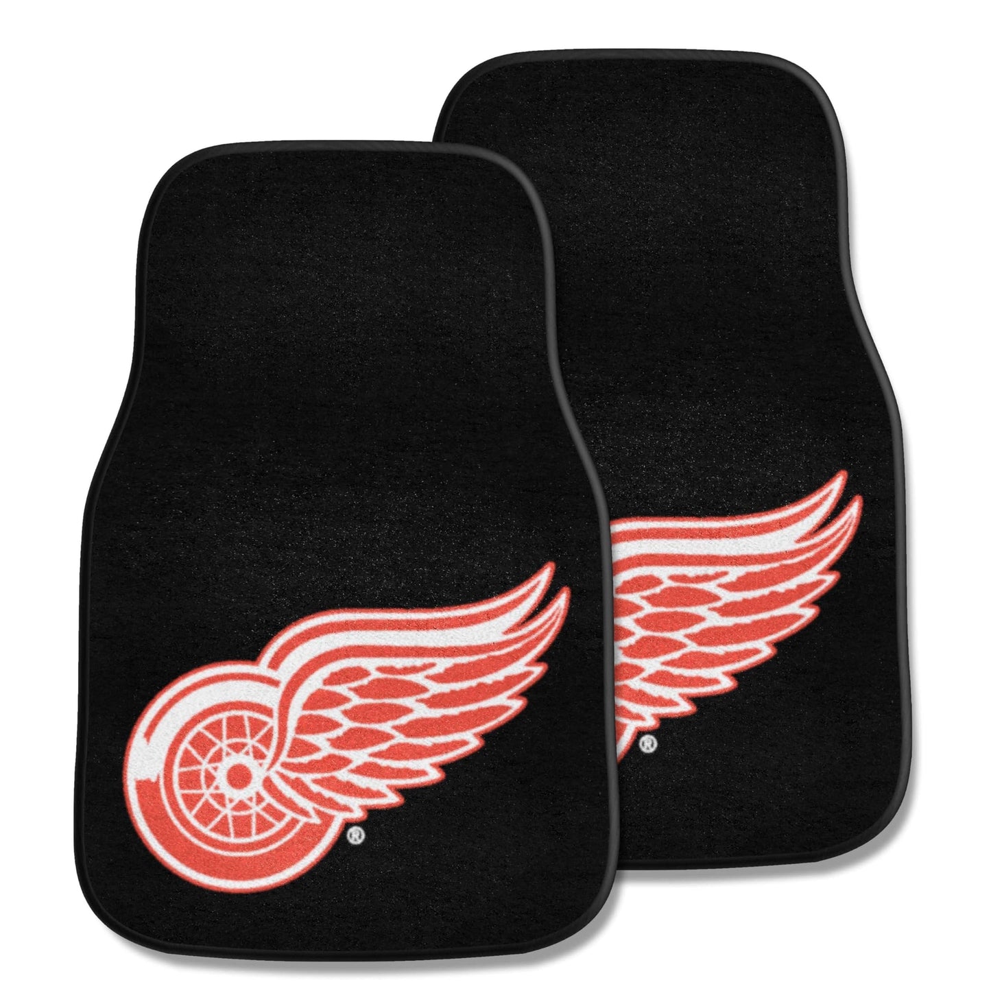 Detroit Red Wings 2-Piece Vehicle Carpet Mat Set, Front Row Automotive Floor Mats, Non-Slip Backing, 18x27 Inch Each, Black, Officially Licensed