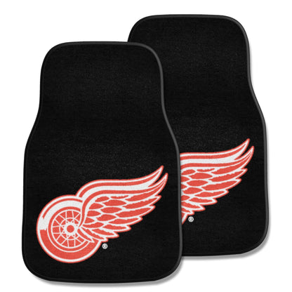 Detroit Red Wings 2-Piece Vehicle Carpet Mat Set, Front Row Automotive Floor Mats, Non-Slip Backing, 18x27 Inch Each, Black, Officially Licensed