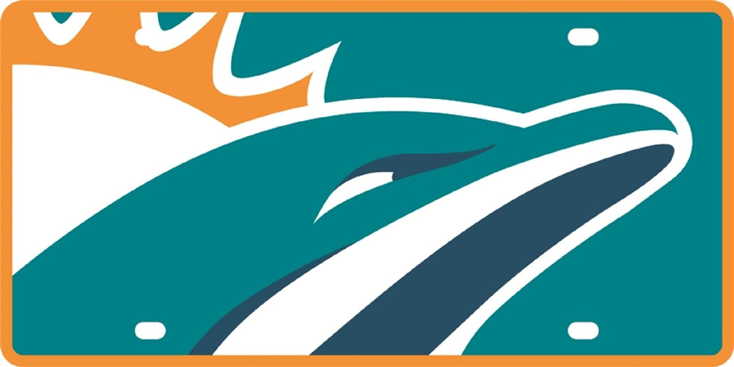 Miami Dolphins Premium Laser Cut Tag License Plate, Mega Logo Design, Acrylic Inlaid, 12x6 Inch