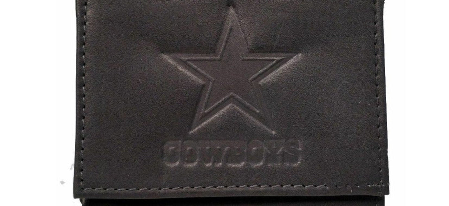 Dallas Cowboys Premium Black Leather Wallet, Trifold, Embossed Laser Engraved