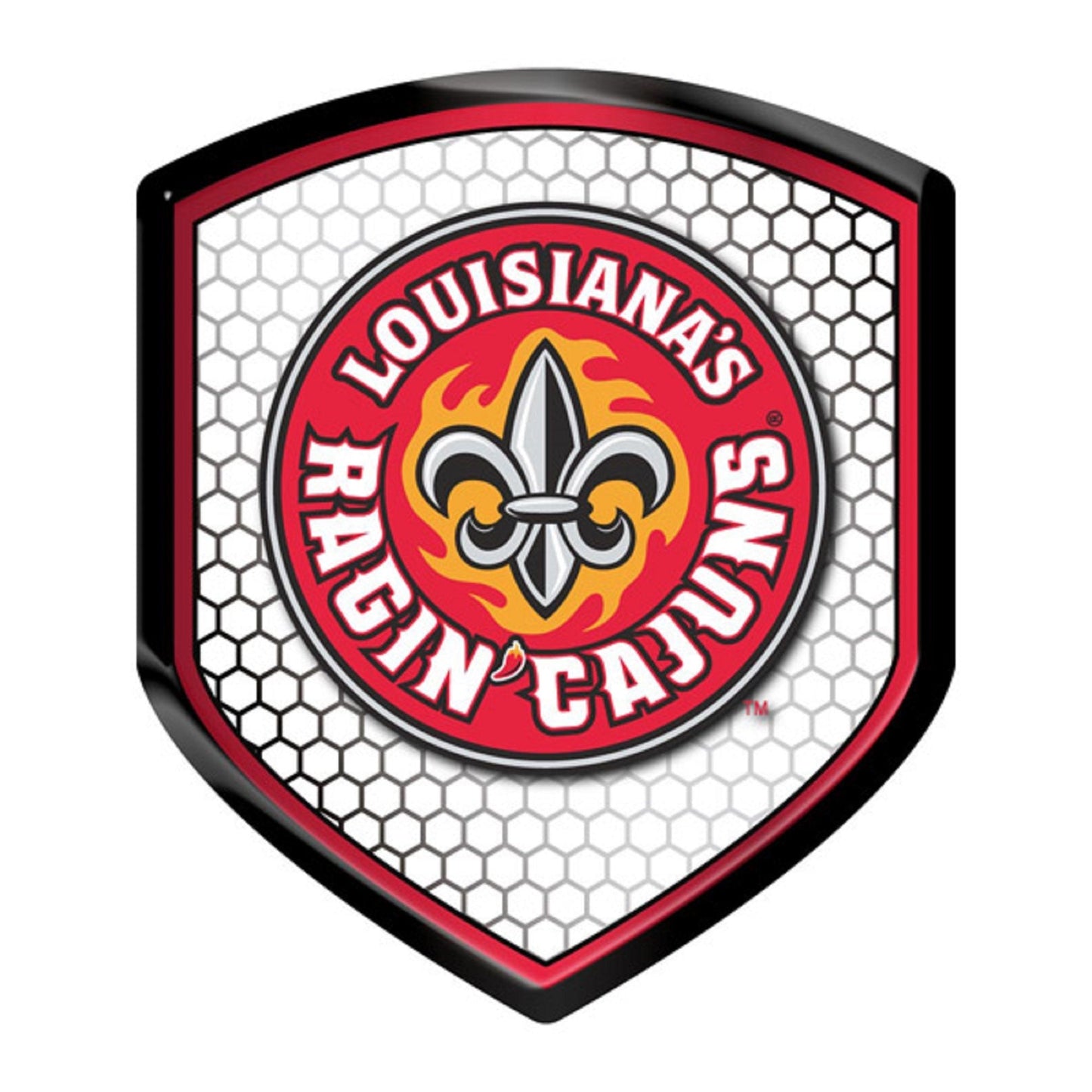 University of Louisiana Lafayette Ragin Cajuns High Intensity Reflector, Shield Shape, Raised Decal Sticker, 2.5x3.5 Inch, Home or Auto, Full Adhesive Backing