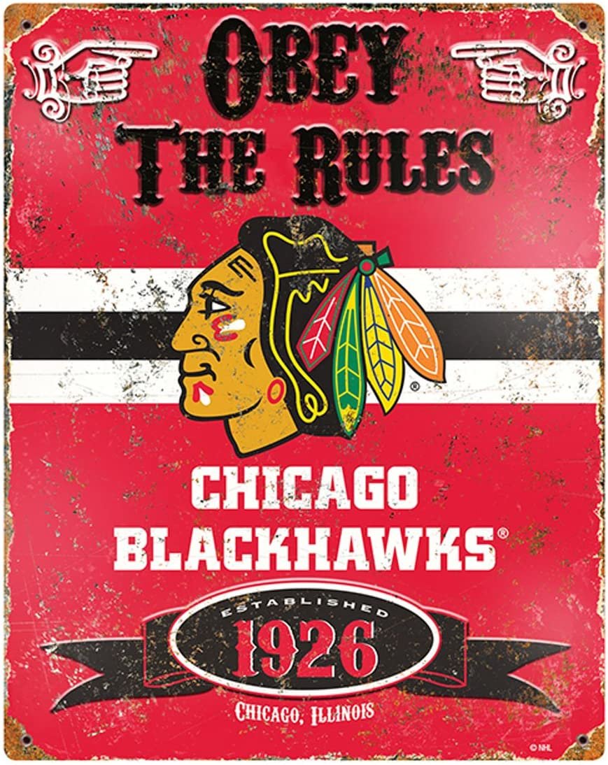 Chicago Blackhawks Large 14.5x11.5 Inch Heavy Duty Metal Wall Pub Sign Embossed Vintage Design