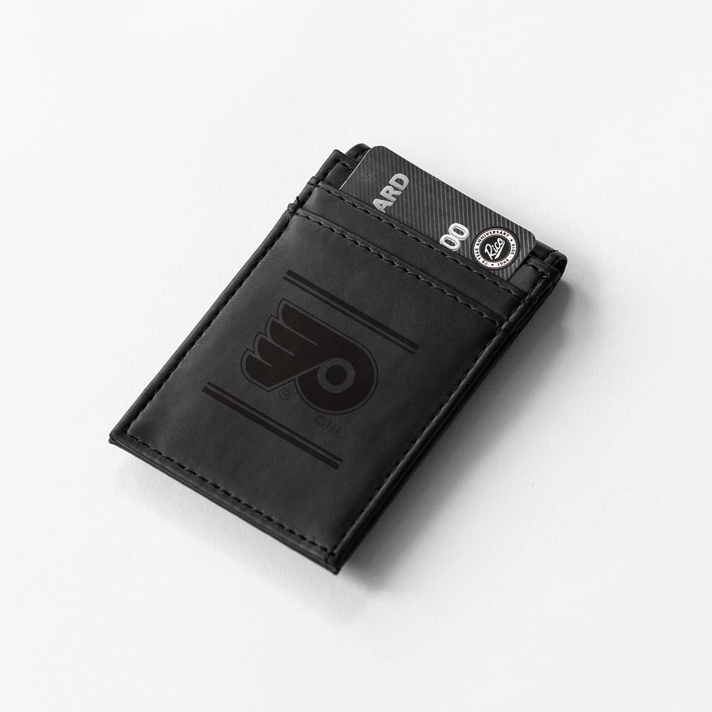 Philadelphia Flyers Premium Black Leather Wallet, Front Pocket Magnetic Money Clip, Laser Engraved, Vegan