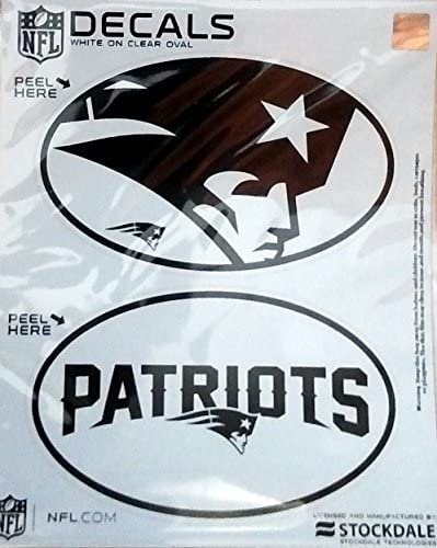 New England Patriots 2-Piece White and Clear Euro Decal Sticker Set, 4x2.5 Inch Each