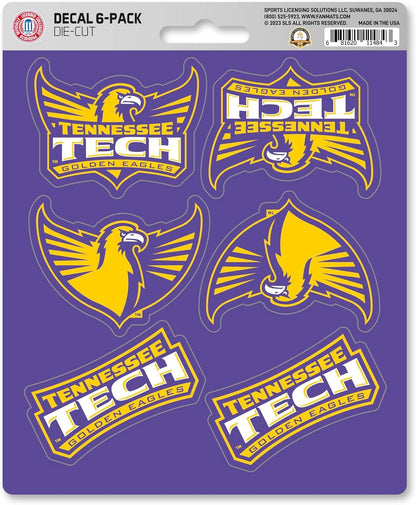 Tennessee Tech University Golden Eagles 6-Piece Decal Sticker Set, 5x6 Inch Sheet, Gift for football fans for any hard surfaces around home, automotive, personal items