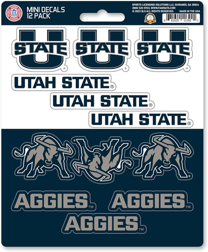 Utah State University Aggies 12-Piece Mini Decal Sticker Set, 5x6 Inch Sheet, Gift for football fans for any hard surfaces around home, automotive, personal items