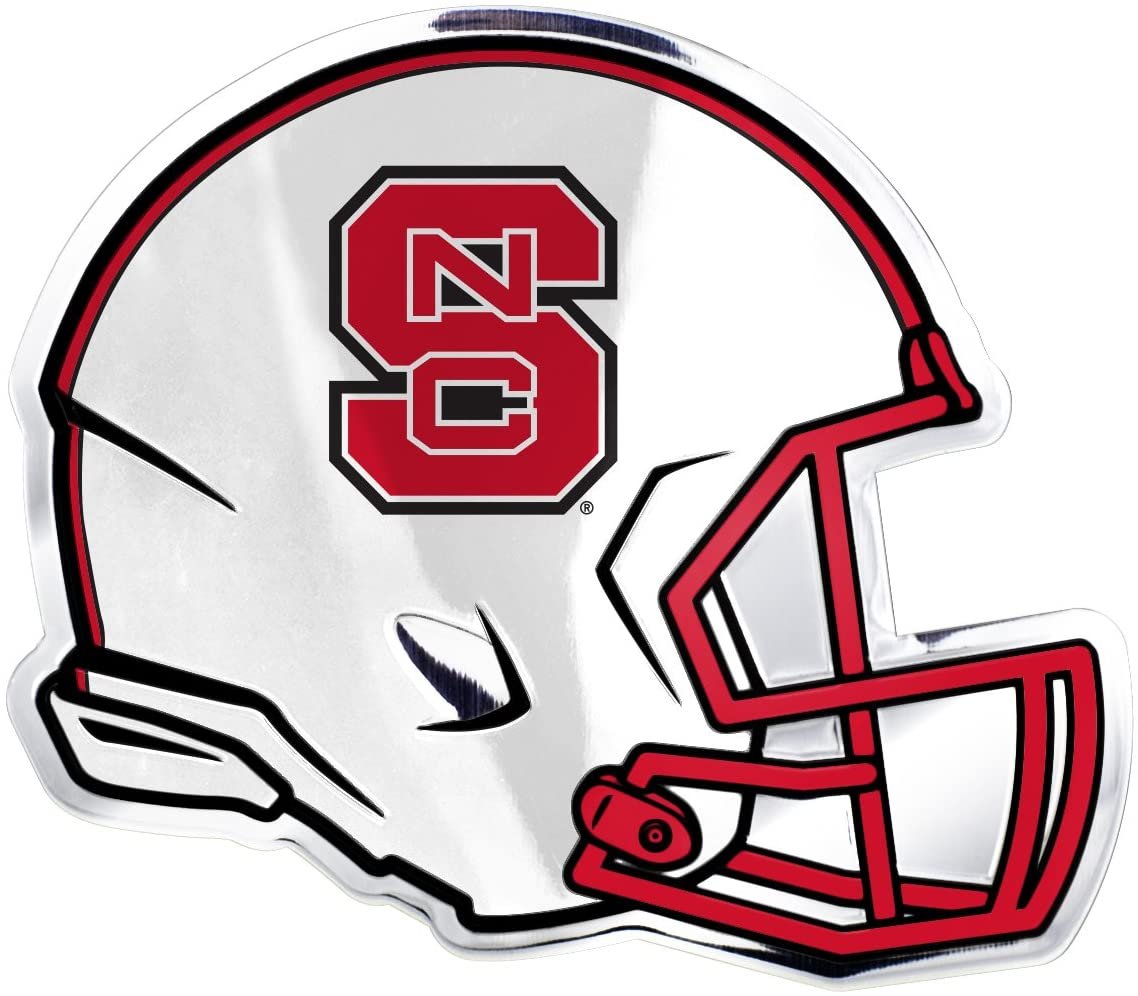 North Carolina State University Wolfpack Helmet Auto Emblem, Aluminum Metal, Embossed Team Color, Raised Decal Sticker, Full Adhesive Backing