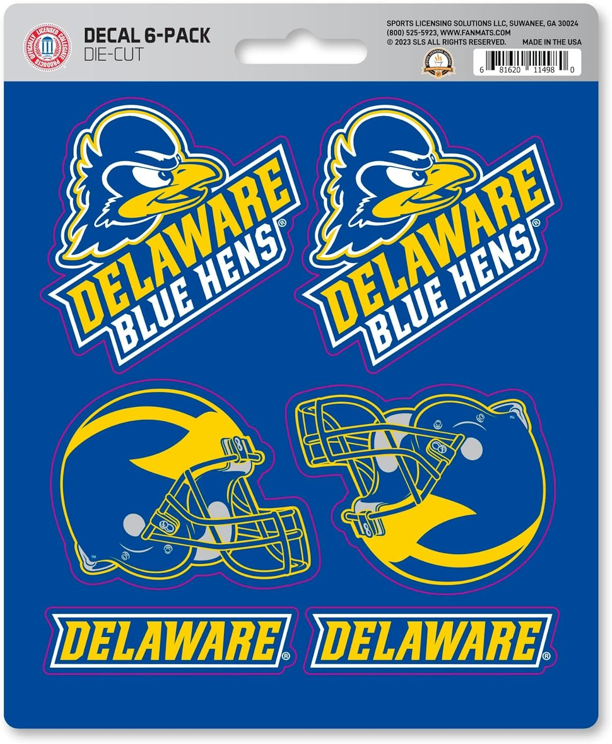University of Delaware Blue Hens 6-Piece Decal Sticker Set, 5x6 Inch Sheet, Gift for football fans for any hard surfaces around home, automotive, personal items