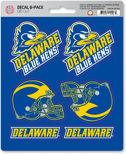 University of Delaware Blue Hens 6-Piece Decal Sticker Set, 5x6 Inch Sheet, Gift for football fans for any hard surfaces around home, automotive, personal items