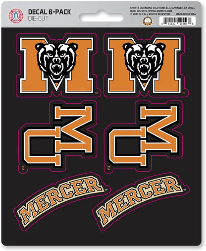 Mercer University Bears 6-Piece Decal Sticker Set, 5x6 Inch Sheet, Gift for football fans for any hard surfaces around home, automotive, personal items