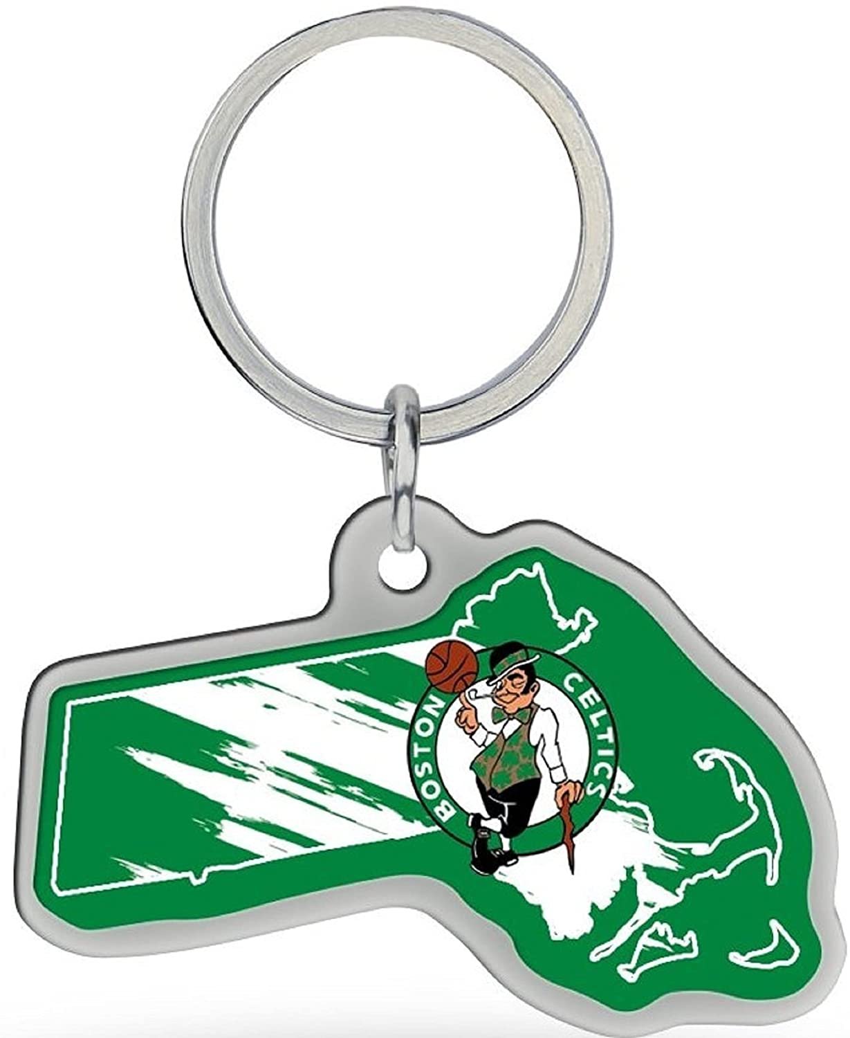 Boston Celtics Premium Metal Keychain, State Shaped, Team Color