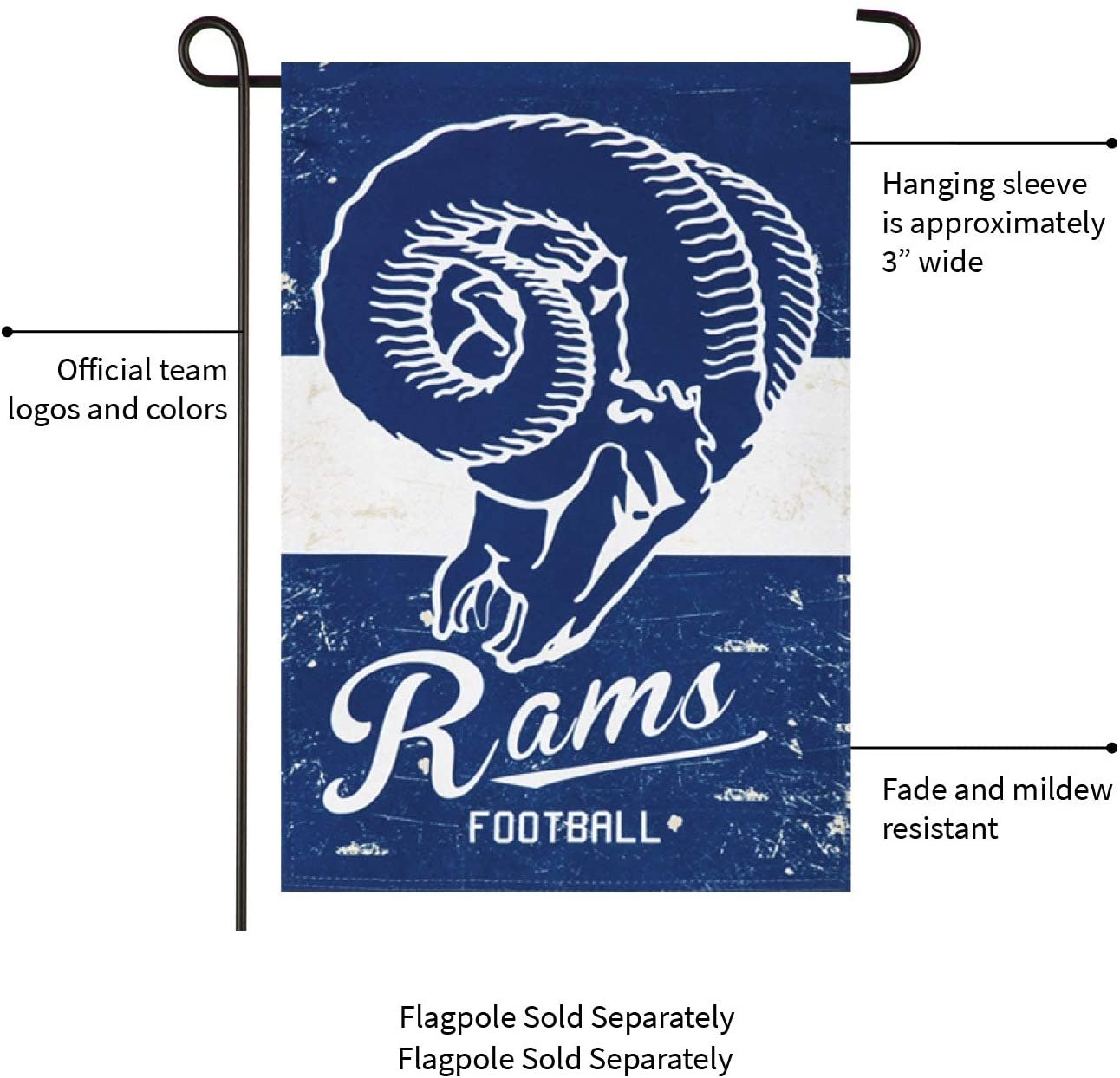 Los Angeles Rams Vintage Design, Premium Linen Garden Flag Banner, Double Sided, 13x18 Inch