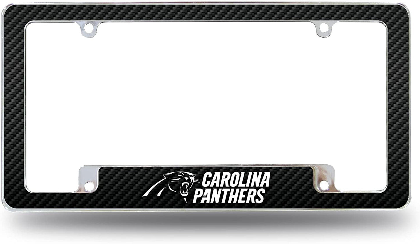 Carolina Panthers Metal License Plate Frame Chrome Tag Cover Carbon Fiber Design 6x12 Inch